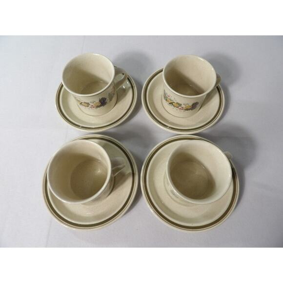 Royal Doulton Harvest Garland Cups Saucer Set of 4 Vintage 1976 Lambeth Stonewar - Picture 4 of 10